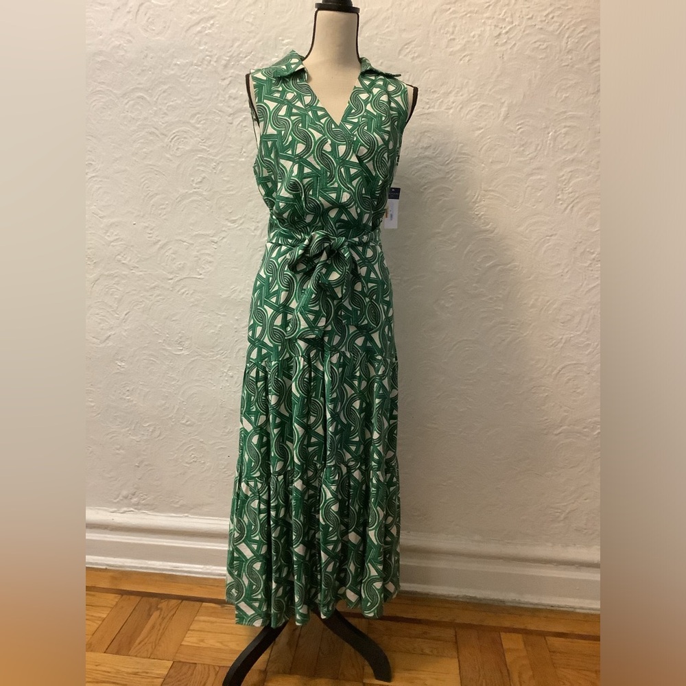 Tahari ASL Green Patterned Maxi Dress